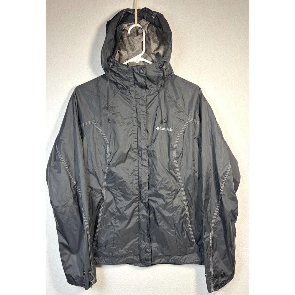 Columbia Rain Jacket Womens Medium Black Excellent Hooded Water Resistant Mesh